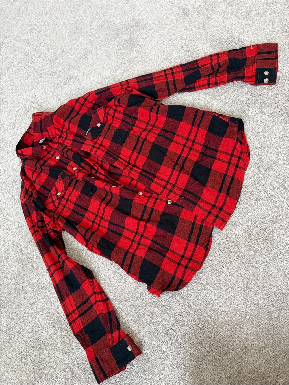 Columbia Red and Black Plaid Button-Down Shirt